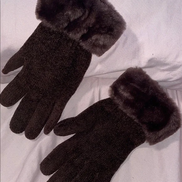 Vintage Dark Brown Fur-Trimmed Gloves - Picture 2 of 3